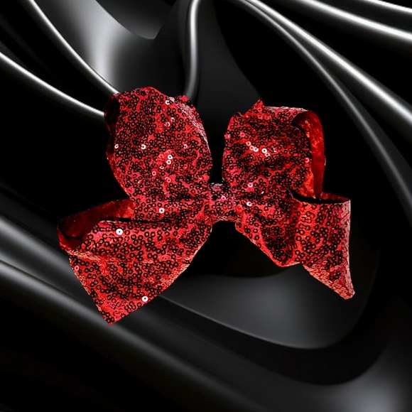 🌲10/$20. New Red Sequin Hair Bow. 7" - Picture 5 of 8